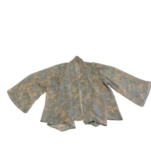 3/$25 ❥ RW&Co. Floral Kimono Sheer Jacket Shrug Light Pink Gray Size Small - Picture 1 of 8